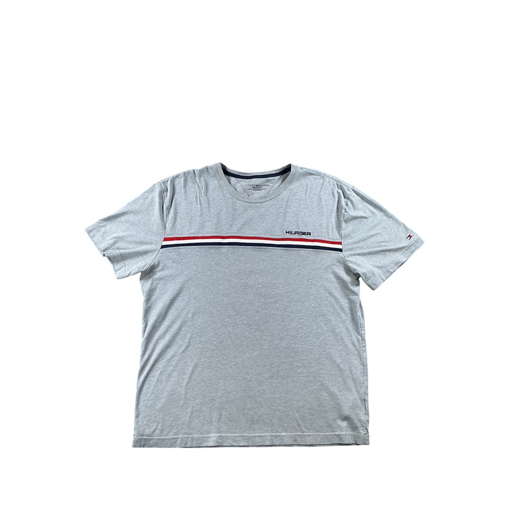 Tommy Hilfiger Mens XL Gray Chest Stripe Logo Short Sleeve T-Shirt Heather Tee